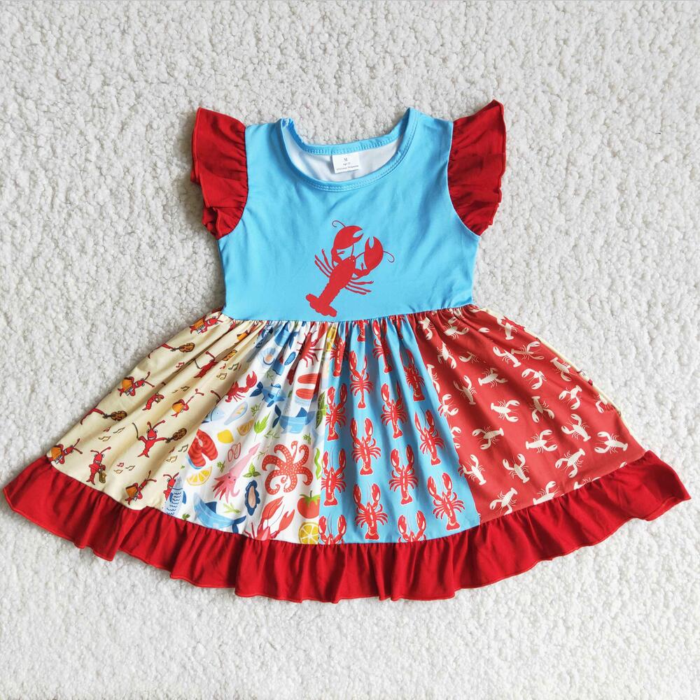 D12-27 Hot Sale Crawfish  Summer Cartoon Girl Summer Dress