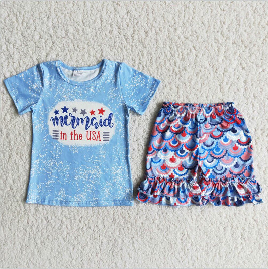 D13-19 4th of july Wholesale In Stock Kid Ruffle Summer Boutique Outfits