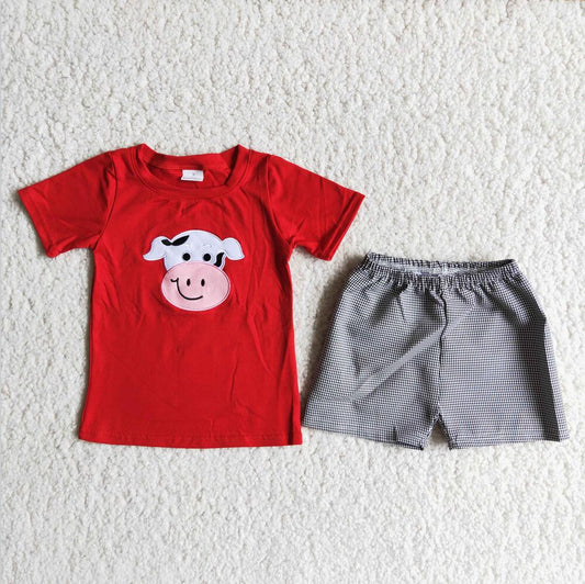 D13-1 Red Cow Wholesale In Stock Clothing Kid Summer Boutique Outfits