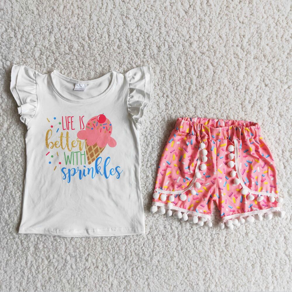 D13-20 Ice cream Wholesale Lovely Kid Ruffle Summer Boutique Outfits