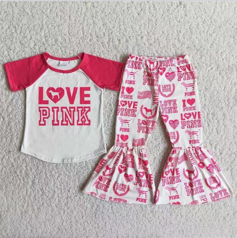 D13-27 Pink Children Clothing Kid Summer Boutique Outfits