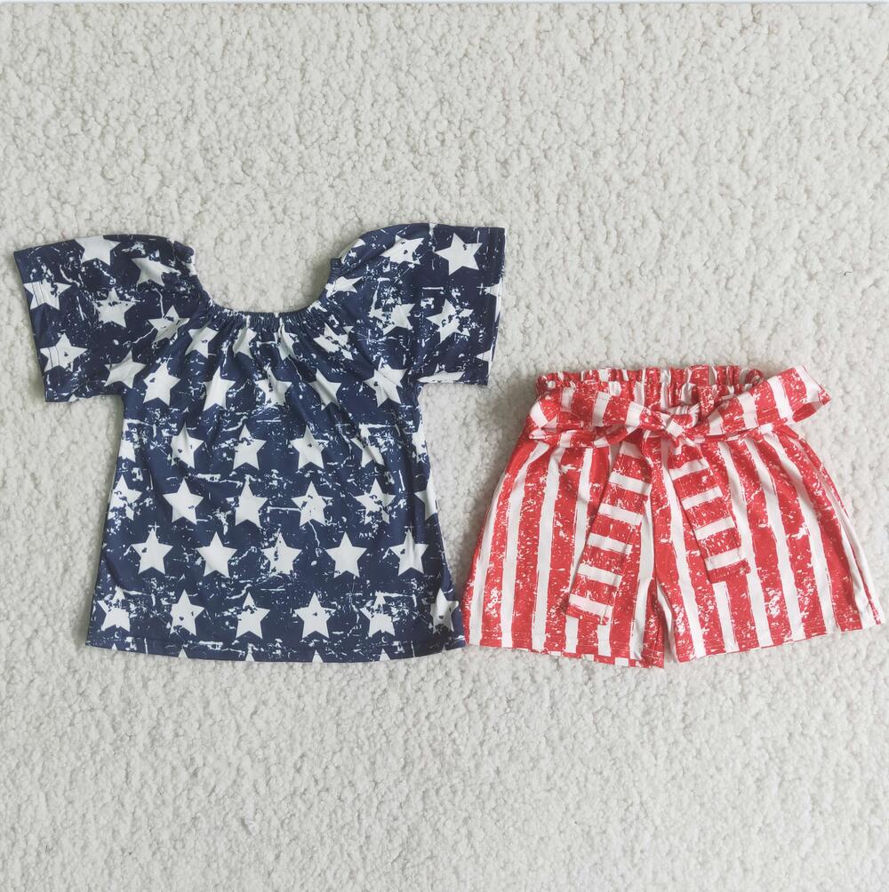 D13-29 Navy blue 4th of July girl Wholesale In Stock Clothing Kid Summer Boutique Outfits