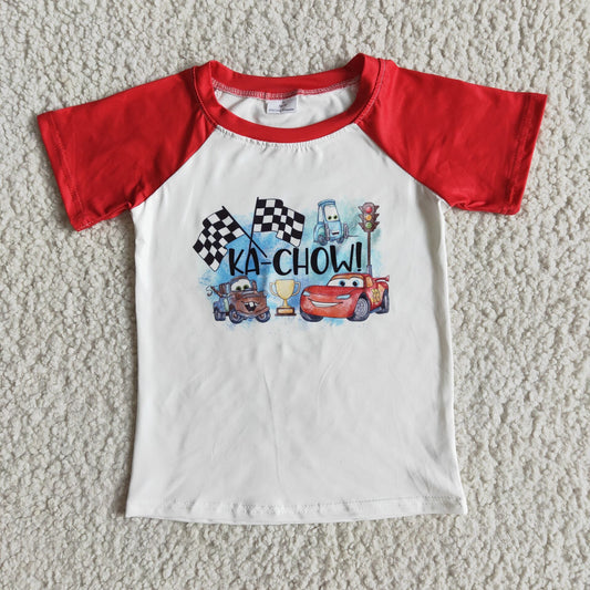 D3-20 Red Cute desig short sleeve kids raglan shirts