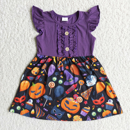 D3-26 Purple Cute Pumpkin Cute Children Clothing Kid Summer Boutique Dresses