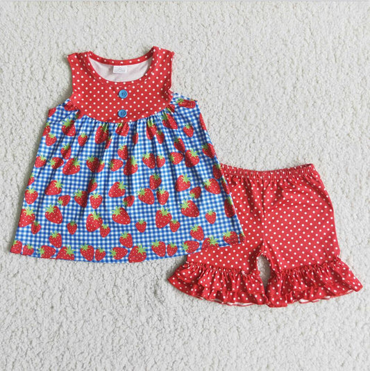 D6-17 Red Girl Kid Shorts Summer Boutique Children Clothing Set