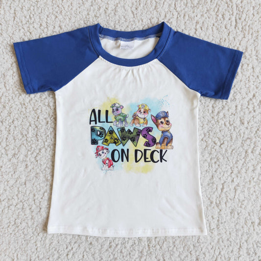 D6-2 Blue Dog Cute desig short sleeve kids raglan shirts