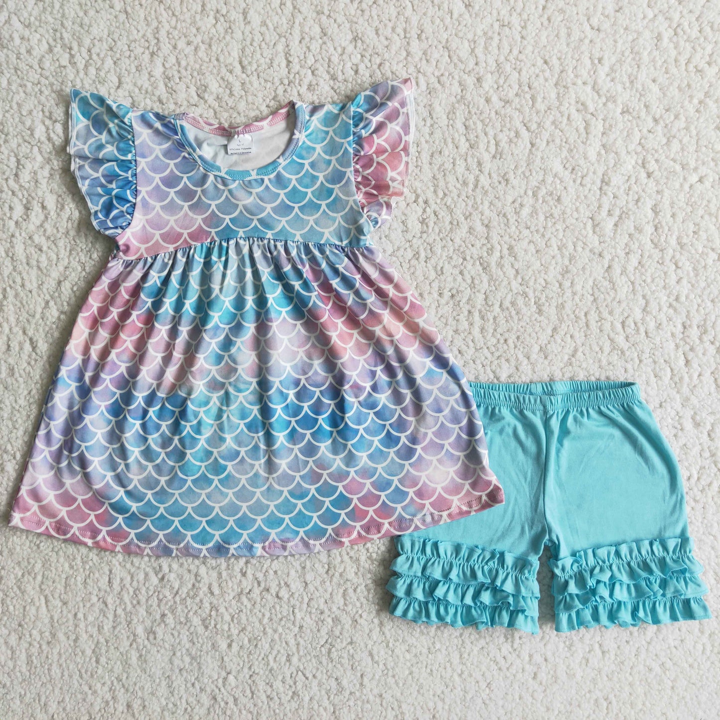 7.12 RTS NO MOQ Baby Girls Summer Sets D6-26 Colorful Scale Exquisite Ruffles Shorts Set
