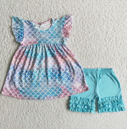 D6-26 Blue Girl Ruffle Summer Boutique Outfits