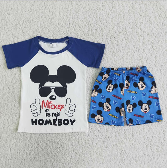 D7-13 Blue Cartoon Shorts Sets Summer Boutique Children Clothing