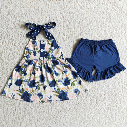 D7-19  Floral Wholesale Lovely Kid Ruffle Summer Boutique Outfits