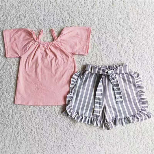 D7-28 Pink Wholesale Lovely Kid Ruffle Summer Boutique Outfits