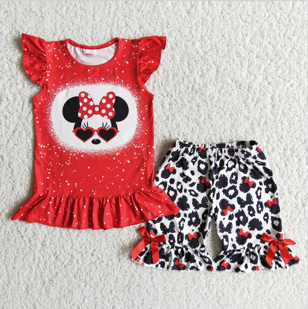 D7-29 Red Girl Ruffle Summer Boutique Outfits