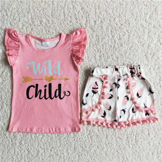 D8-11 Wild Child Girl Ruffle Summer Boutique Outfits