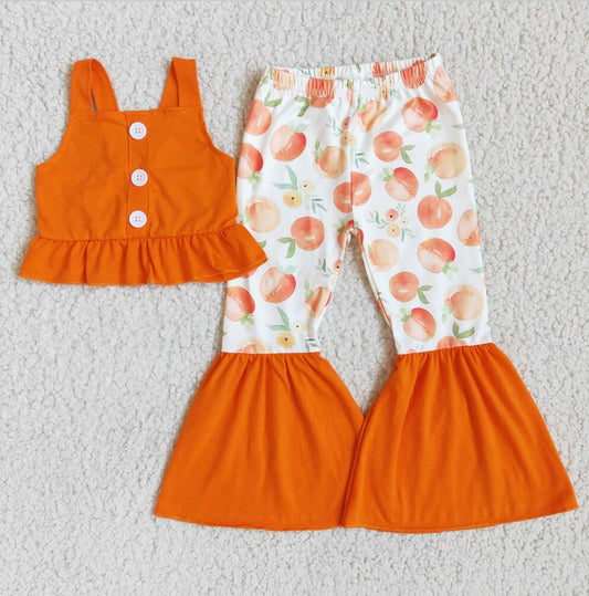 D8-18-1 Orange 2pcs Short sleeve Sets Boutique Clothes