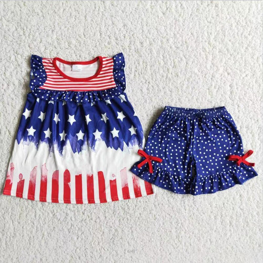 D8-19 Stars 4th of July Wholesale In Stock Clothing Kid Summer Boutique Outfits