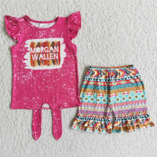 6.28 RTS NO MOQ Baby Girls Summer Sets D8-26 Pink Letter Bohemian Style Shorts Sets