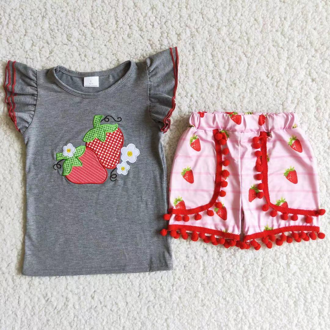 D8-27 Wholesale Lovely Kid Ruffle Summer Boutique Outfits