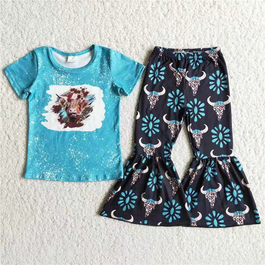 D8-28 Cow Pattern 2pcs Short sleeve Sets Boutique Clothes