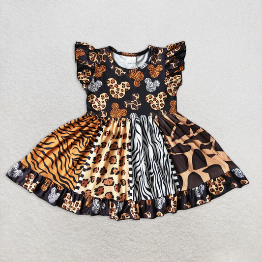RTS NO MOQ Summer Baby Girls Dresses D8-30 Leopard Flutter Sleeve Panel Twirl Dresses