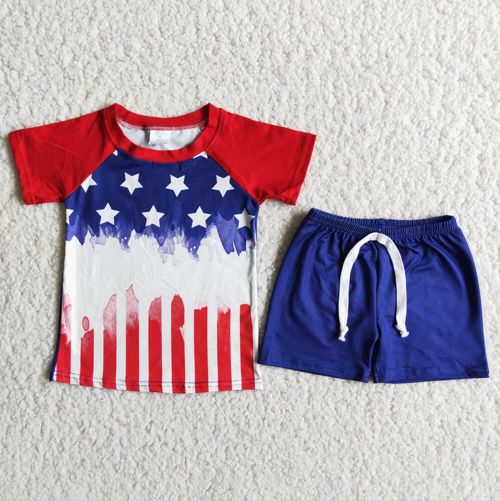 D9-14  Stars 4th of July boy Wholesale In Stock Clothing Kid Summer Boutique Outfits