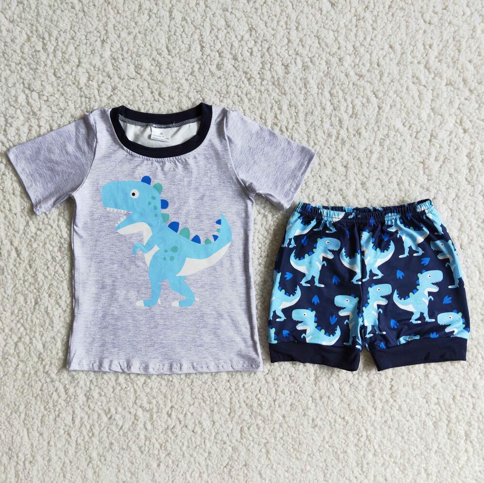 D9-15 Gray Cartoon Shorts Sets Summer Boutique Children Clothing