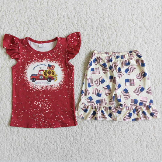 D9-19 4th of july Wholesale In Stock Kid Ruffle Summer Boutique Outfits