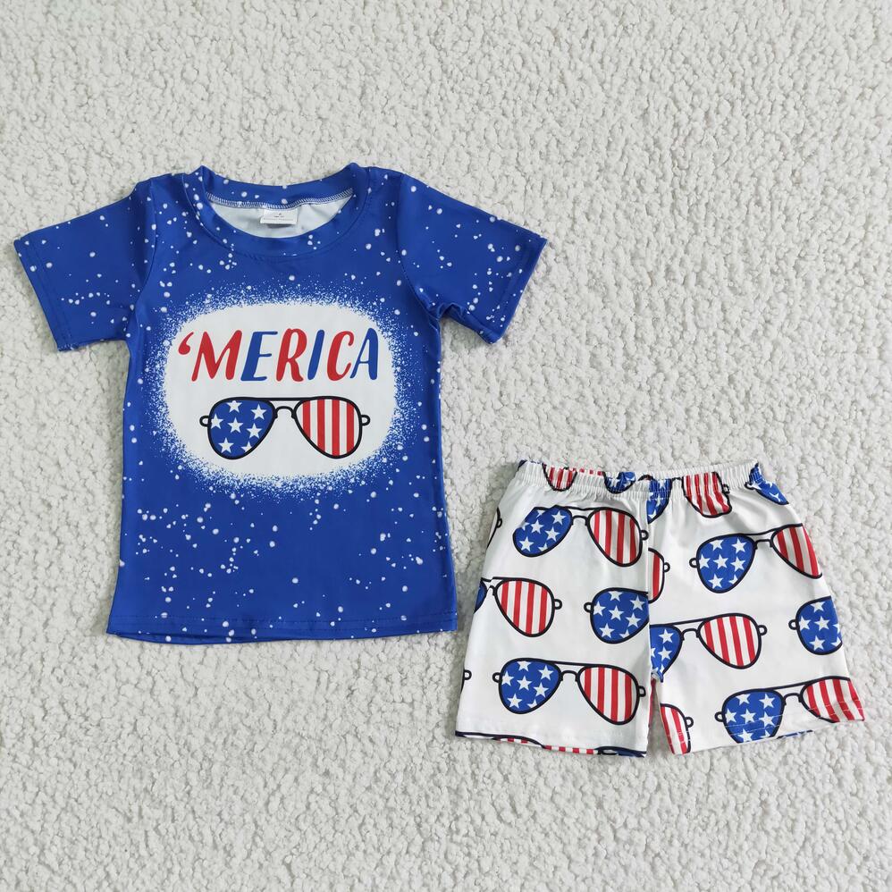 D9-28 blue 4th of July girl Wholesale In Stock Clothing Kid Summer Boutique Outfits