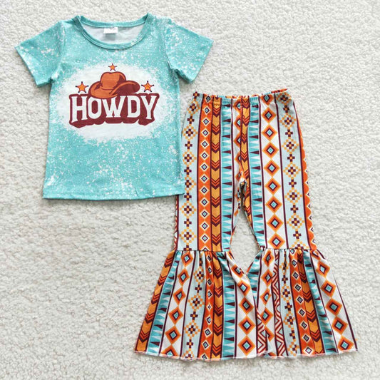 GSPO0735 Cowboy hat howdy short sleeve aztec patterned striped pantsuit