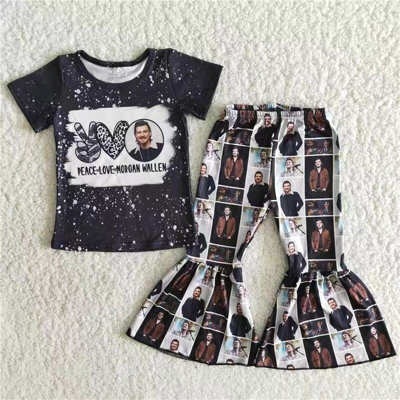 E1-12 Black Cute Children Short Sleeve Clothing Kid Summer Boutique Outfits