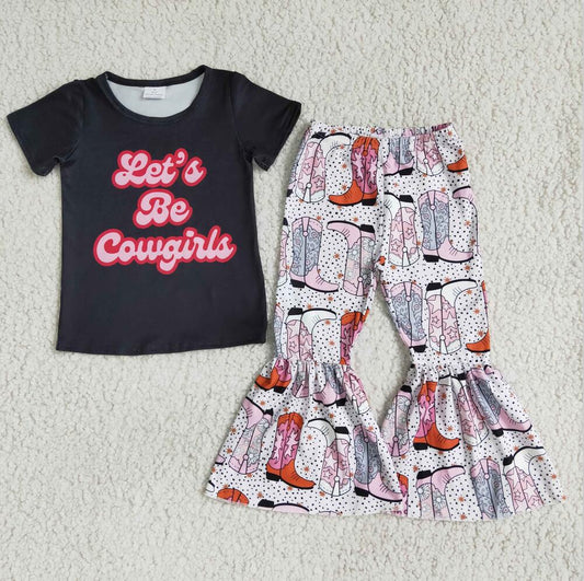 E1-14 Cowgirl 2pcs Short sleeve ruffle Sets Boutique Clothes