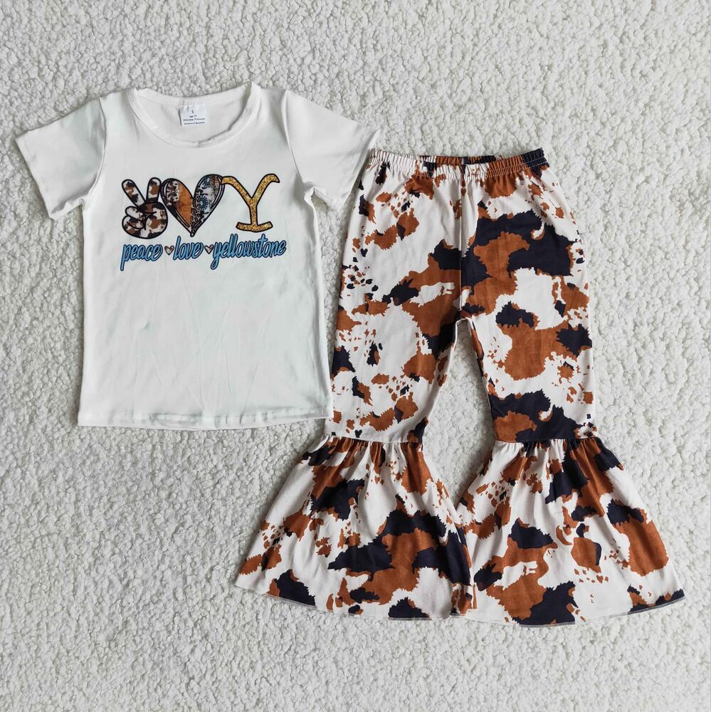 E11-13 Cow Pattern Pant Girl Short Sleeve Summer Boutique Children Clothing