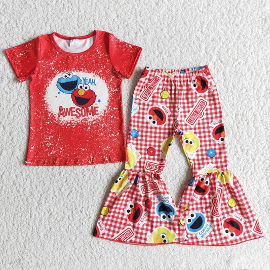 E11-17 Red Cartoon Summer Children Clothing Kid Summer Boutique Outfits