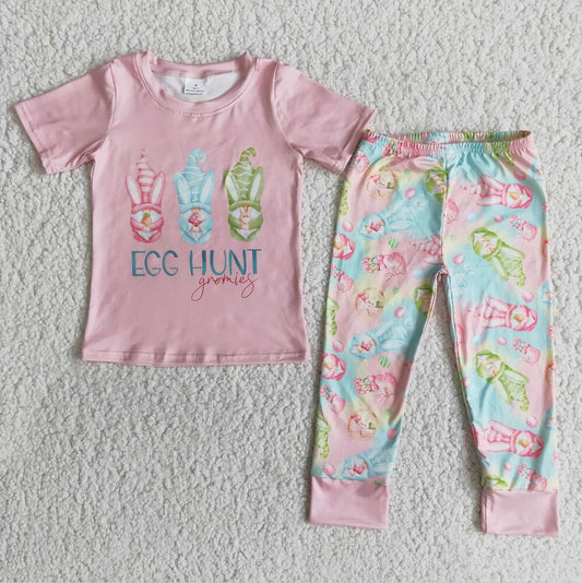 E11-28 Pink Rabbit Design 2pcs Short sleeve Sets Boutique Kid Clothes