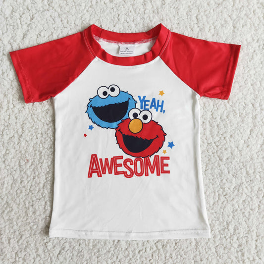 E11-5 Red Cartoon Cute desig short sleeve kids raglan shirts