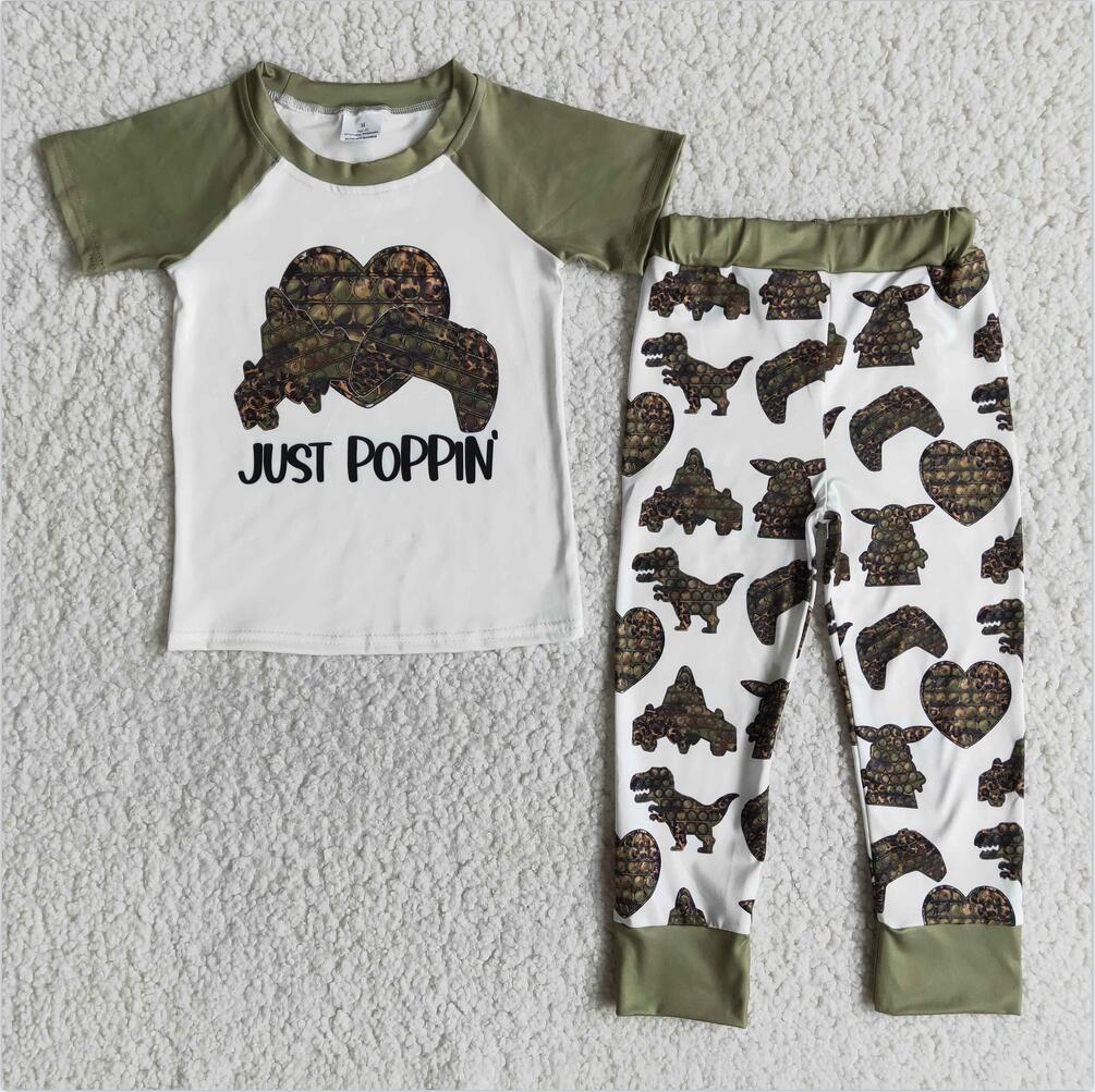 E12-16 Green Boy Summer Children Clothing Kid Summer Boutique Outfits