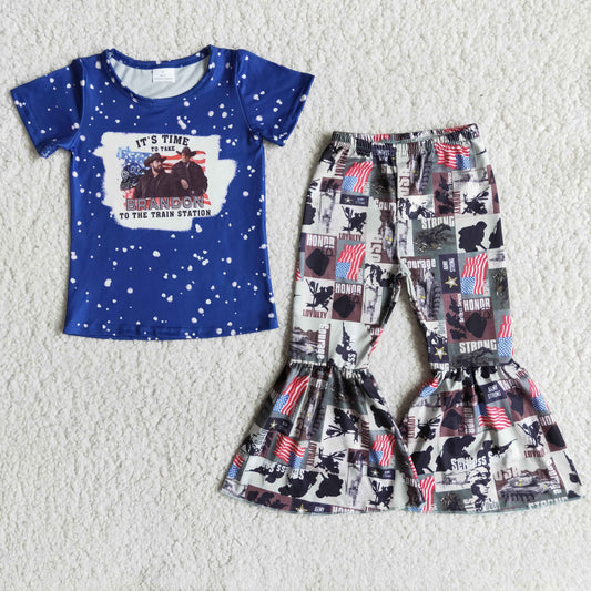 E13-12 Western Design Girl Summer Shorts Sleeve Sets Kid Clothing