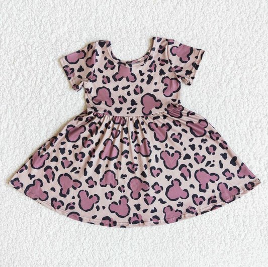 E13-13 Summer Brown Leopard Cute Girl Summer Twirl Dress