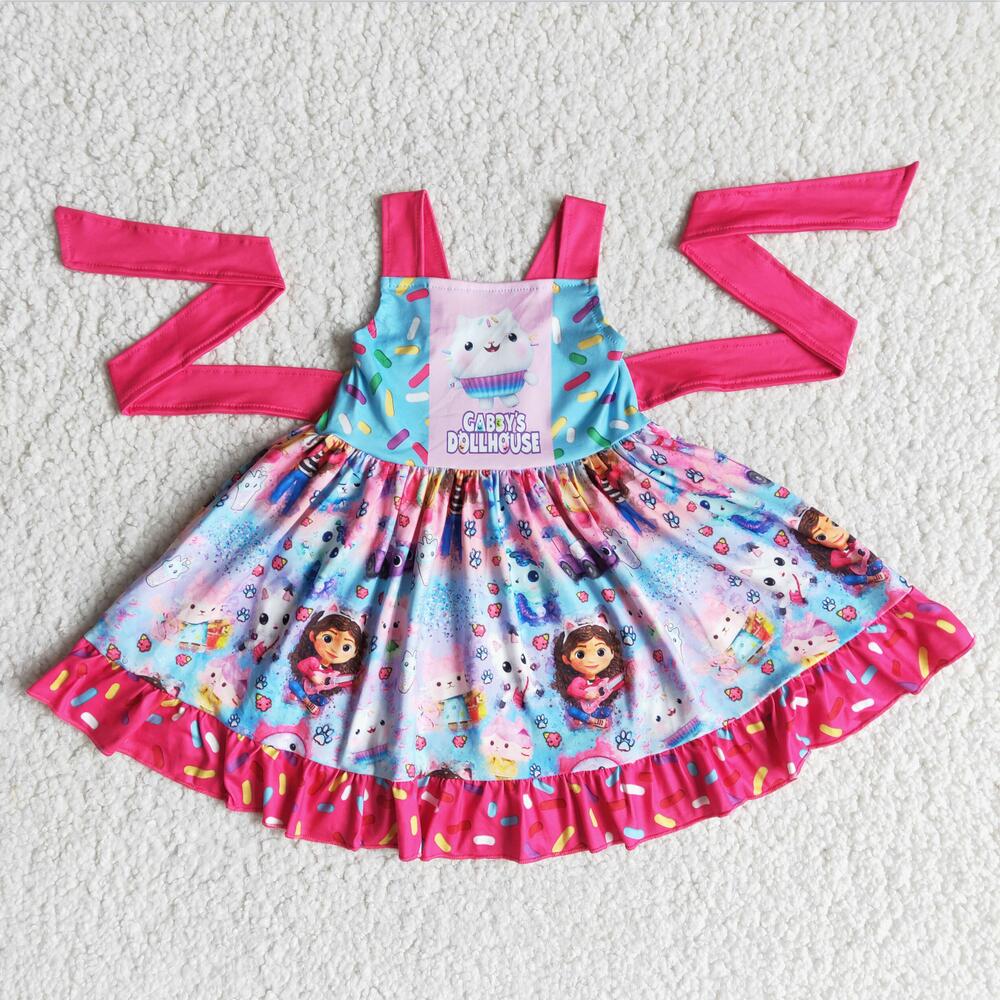 E14-2 Hot Sale Cartoon Cute Girl Summer Twirl Dress