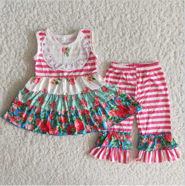 E2-11 Floral Children Clothing Kid Summer Boutique Outfits