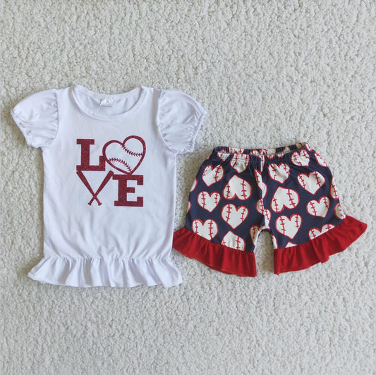 E3-1 Baseball Wholesale Lovely Kid Ruffle Summer Boutique Outfits