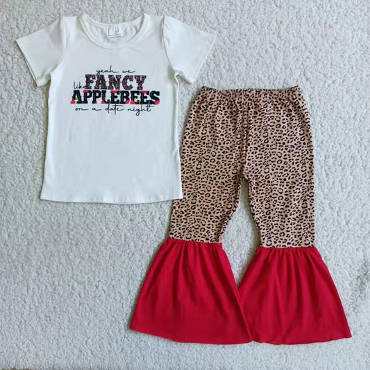 E4-20 Leopard print 2pcs Short sleeve ruffle Sets Boutique kid outfit