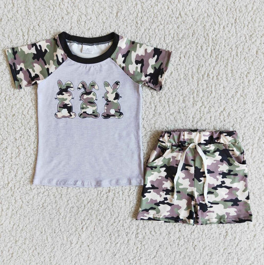 E5-14 Camo Easter Rabbit 2pcs Short sleeve Sets Boutique Clothes