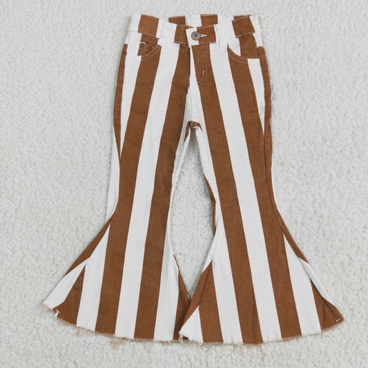 5.13 RTS NO MOQ Baby Girls Pants E5-24 Dark Orange Stripe Bell Jeans Denim Pants
