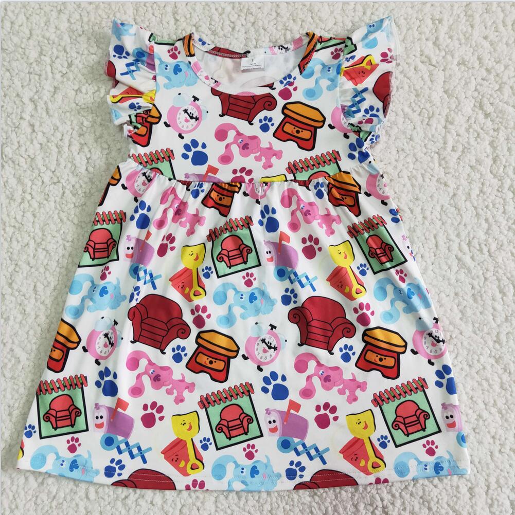 E5-3 Blue Dog Cute Girl Wear Tunic Dress