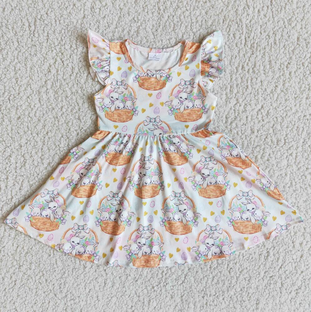 E6-1 Easter Rabbit Cute Girl Summer Twirl Dress