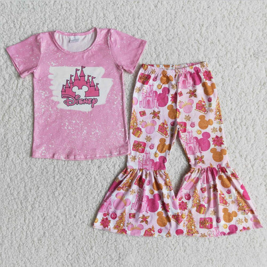 E6-30 Castle Girl 2pcs Short sleeve ruffle Sets Boutique kid outfit