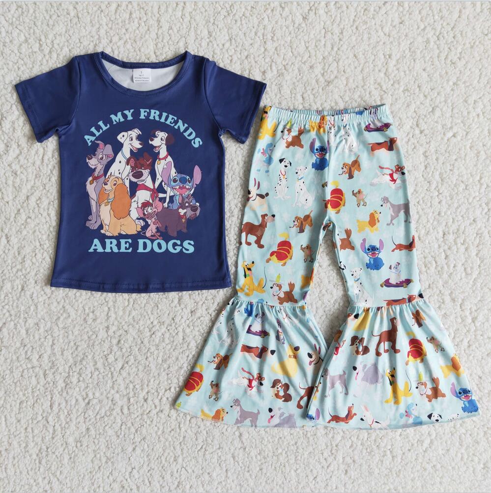 E7-18 Cartoon Dogs Summer 2pcs Short sleeve pant Sets