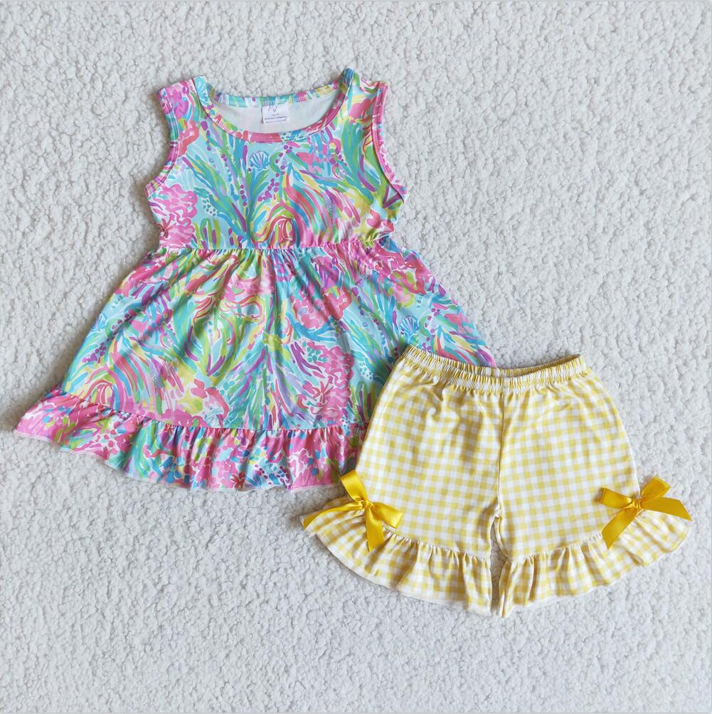 E8-19 Floral Wholesale In Stock Kid Ruffle Summer Boutique Outfits