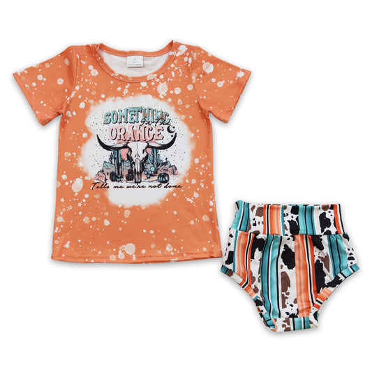 7.19 RTS NO MOQ Baby Girls Summer Outifts GBO0069 Todder Something Orange Western Bummie Sets