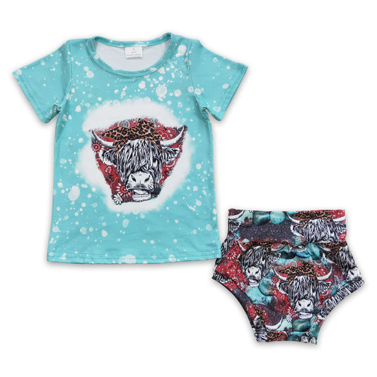 7.19 RTS NO MOQ Baby Girls Summer Outifts GBO0070 Highland Cow Western Bummie Sets